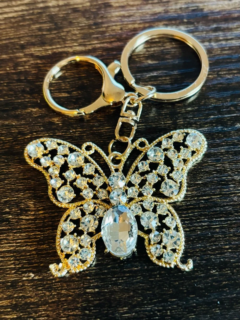 Gold Tone‎ Butterfly Crystal Rhinestone Keychain